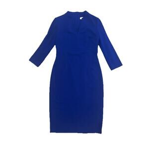 Calvin Klein Blue Sheath Dress Size 6 Long Sleeve Career Midi Stretch